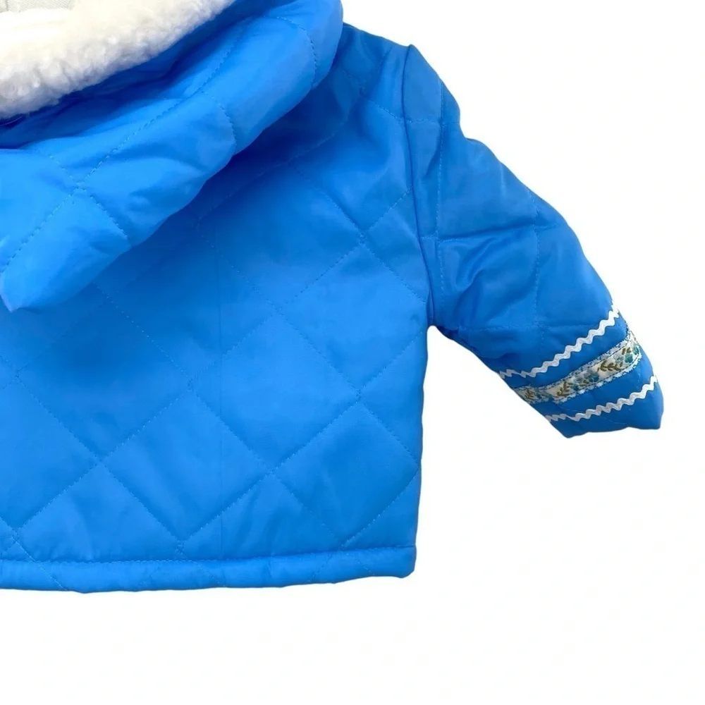Vintage 70s Nursery Rhyme Baby Blue Quilted Coat